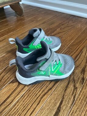 New Balance Gray and Green Kids Athletic Sneakers